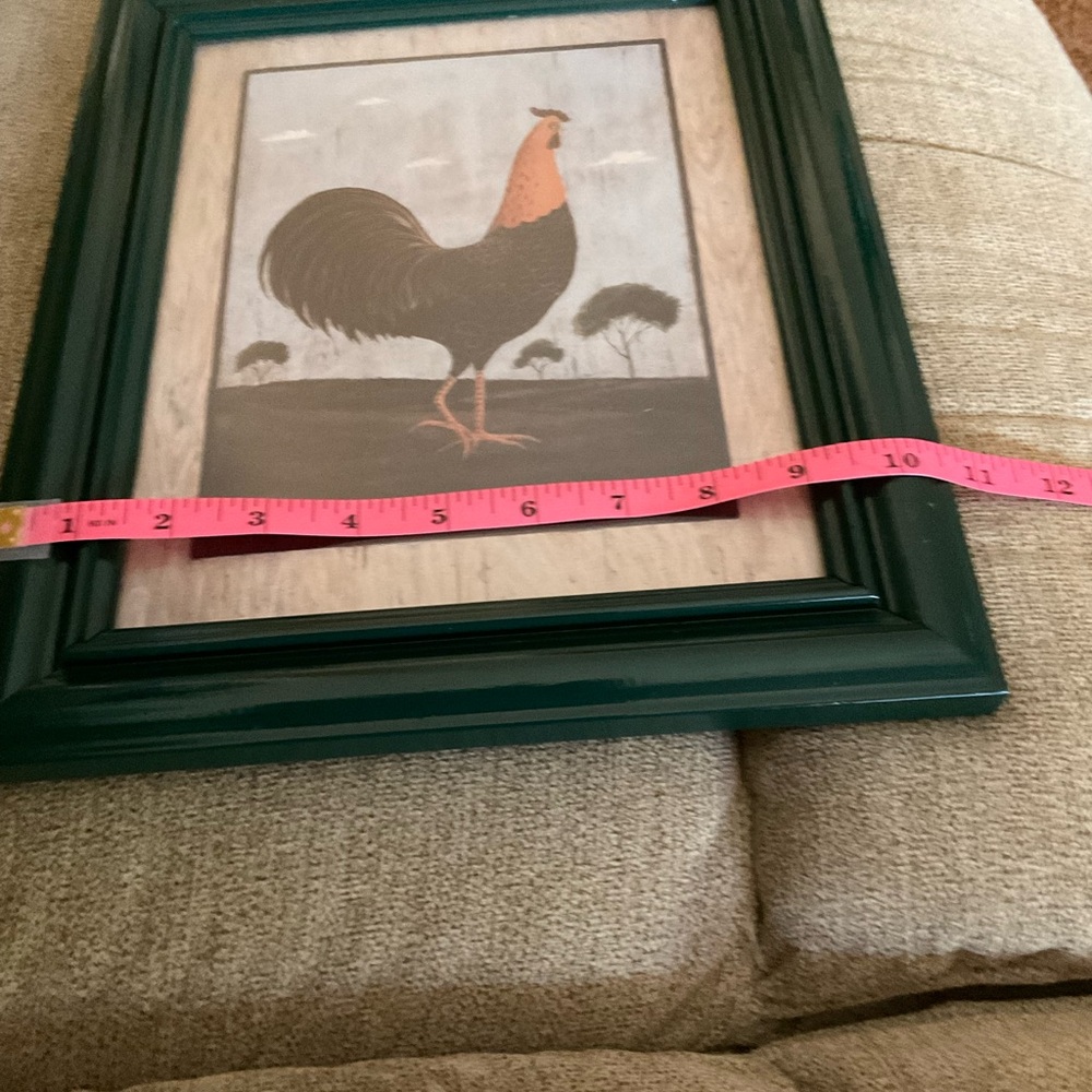 Vintage Framed Rooster Signed Art Picture, Farmhouse, Hunter Green - Picture 6 of 11
